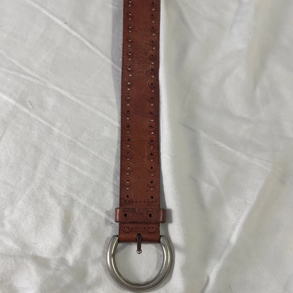 Y2K Brown Leather Belt with Silver Buckle - Picture 5 of 7